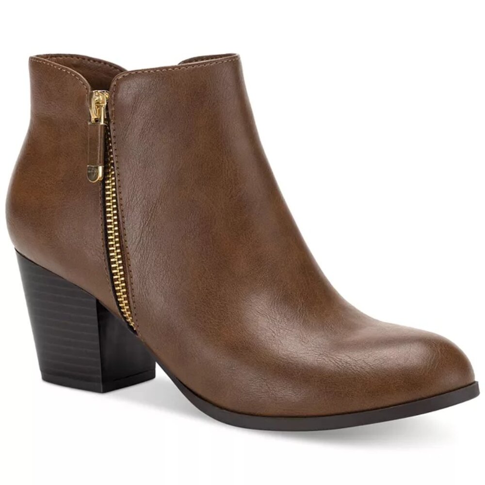 Style & Co Women Masrinaa Ankle Booties Size 10.5M Cognac Faux Leather New